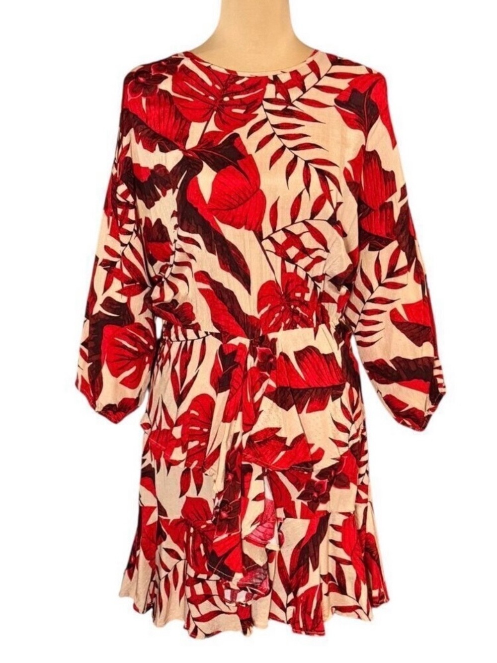 Johanna Ortiz X H&M Flounced Floral Mini Dress Sz.S Red Ruffle Blogger Fav